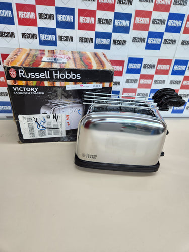 Tostadora 2 Rejillas para Sándwiches, 2 Ranuras Cortas y Anchas, Tostador para 2 Rebanadas, Bandeja Recogemigas, Función Cancelar y Descongelar, Acero Inox., Plata - 23310-57 Russell Hobbs Victory